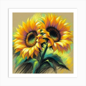 Sunflowers in crayon Art Print