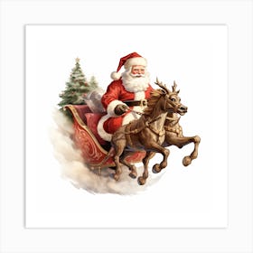 Santa Claus In Sleigh Art Print