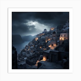 Santorini At Night Art Print