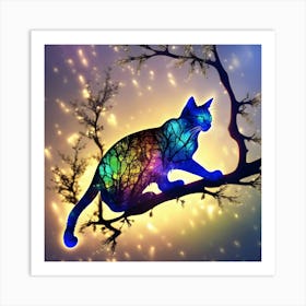 Cat On A Tree Branch Art Print