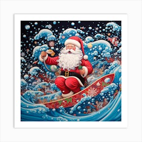 Santa Surfing 1 Art Print