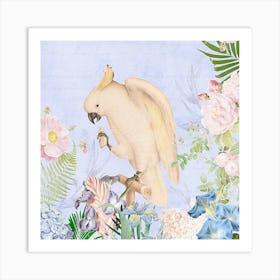 Tropical Cockatoo And Flowers Front Art Print