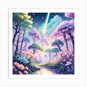 A Fantasy Forest With Twinkling Stars In Pastel Tone Square Composition 80 Art Print