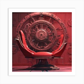 Red Chair In Front Of Clock Art Print