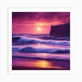 Pink Sunset Over The Ocean Art Print