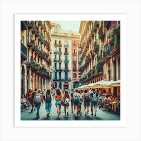 People Walking In Barcelona Art Print