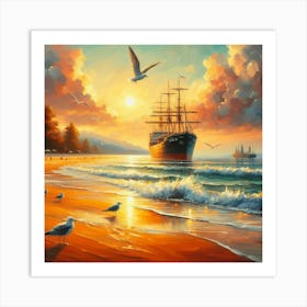 Seagulls On The Beach Art Print