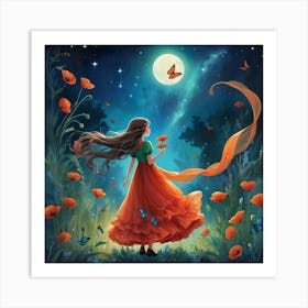 Girl In The Moonlight Art Print