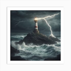 Lightning Storm Over Lighthouse Art Print