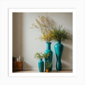 Three Vases In A Room Art Print