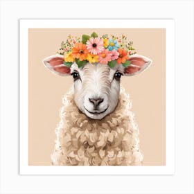 Floral Baby Sheep Nursery Illustration (3) Art Print