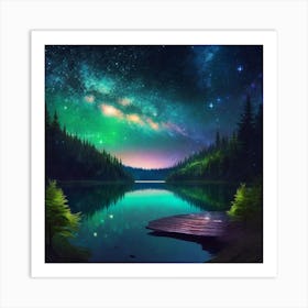 Night Sky Over Lake 16 Art Print