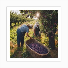 Orchard Workers Picking Plums Art Print