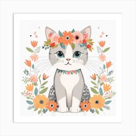 Floral Baby Cat Nursery Illustration (11) Art Print