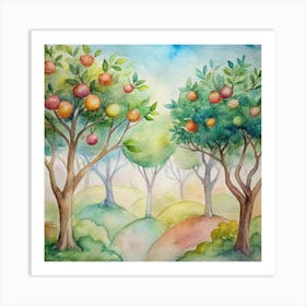 Watercolor Of Apple Trees Art Print