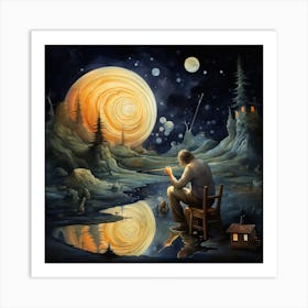 Man Looking At The Moon Art Print