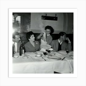 In A Restaurant A Waitress Serving A Dish Of Spaghetti To Italian Actress Gina Lollobrigida And Her Husband Art Print