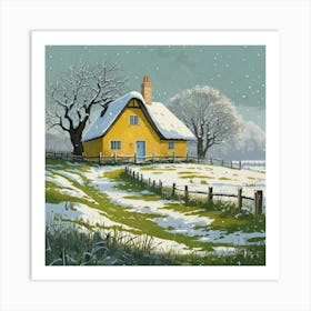 Yellow Cottage In Snow Art Print