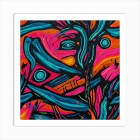 Hand Painted Acrylic Neon Abstract Surreal Life Art Print