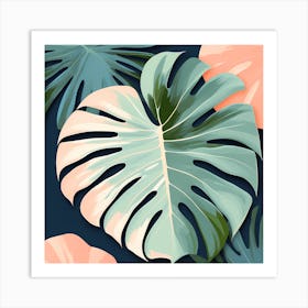 Tropical Leaves On Blue Background, Contemporary art, 1269 Art Print