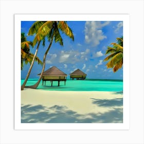 Tropical Beach With Palm Trees Art Print