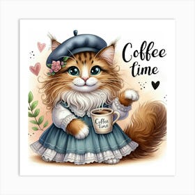 Coffee Time Cat 1 Art Print