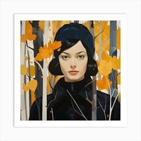 Woman and Trees in Autumn Art Print