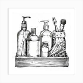 Hand Drawn Sketch Of Bathroom Products Art Print