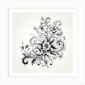Floral Design In Black And White 2 Art Print