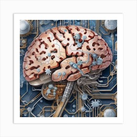 Brain On Circuit Board 32 Art Print