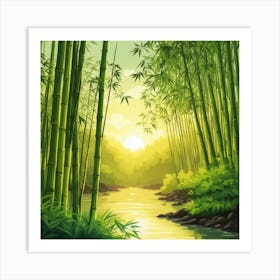 A Stream In A Bamboo Forest At Sun Rise Square Composition 297 Art Print