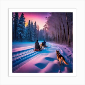 Sledding In The Snow Art Print