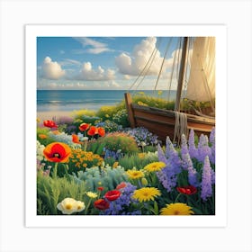 Boat In The Garden Art Print