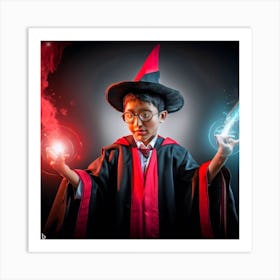 Young Wizard With Magic Wand Art Print