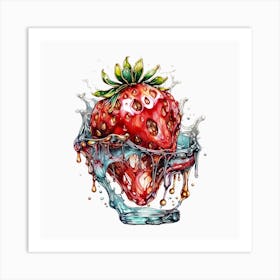 Strawberry in Liquid Motion Art Print