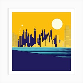 Abstract Silhouette Multi Story Structure Skyscraper Town Urban Towers Big Night City Art Print