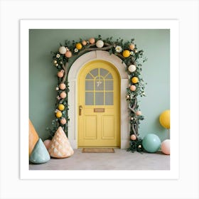 Yellow Door With Balloons 1 Art Print