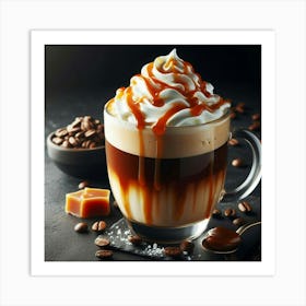 "Scrumptious Caramel Delight: A Decadent Journey of Sweet Indulgence, Where Velvety Coffee Meets Creamy Whipped Delight, Topped with a Luscious Drizzle of Golden Caramel, Creating an Irresistible Masterpiece in Every Sip Art Print