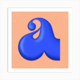 Retro Bubbly 70s Typography Letter A Blue Art Print