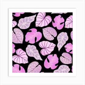 Tropic Leaves Pink & Black Art Print