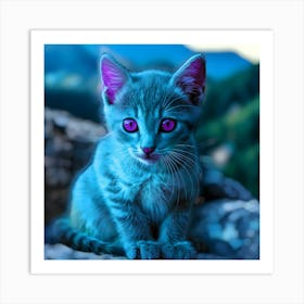 Blue Kitten With Purple Eyes Art Print