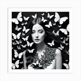 Black And White Butterfly Portrait 6 Art Print