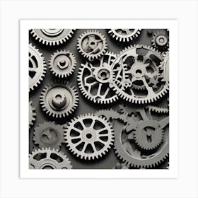 Gears On Black Background 9 Art Print