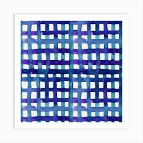 Watercolor Blue and Purple Grid Art Print