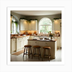 Kitchen With White Cabinets Art Print