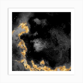 100 Nebulas in Space with Stars Abstract in Black and Gold n.093 Art Print