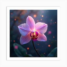 A Radiant Orchid With Petals Of Flowing, Celestial Light Blooming In A Surreal Garden 1 Art Print