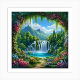 Waterfall In The Forest 42 Art Print