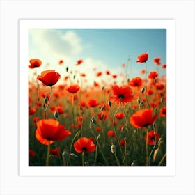 A Vibrant Field Of Vibrant Poppies Dancing In The Wind 2 Art Print