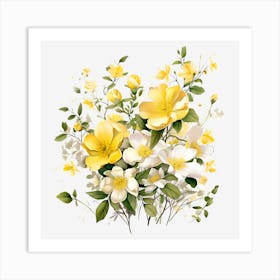 Yellow Flowers On A Black Background Art Print